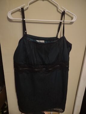 Black Lace Mesh Cami Tank Top 2 Sheer Overlay Festival Whimsigoth Dark Fairy